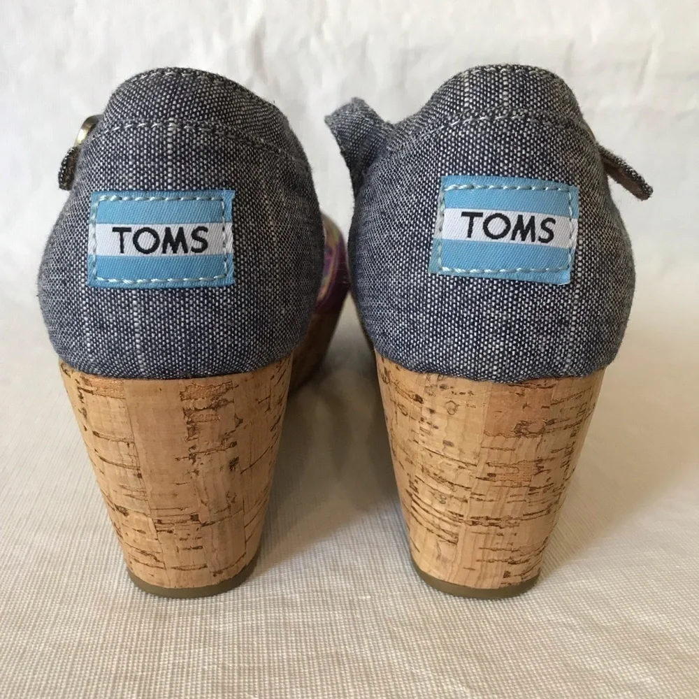 Toms Sienna Chambray Cork Wedge Sandals